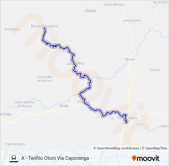 Mapa da linha 3957 TEÓFILO OTONI/NOVO CRUZEIRO de ônibus