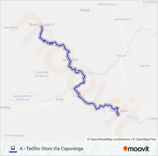 Mapa da linha 3957 TEÓFILO OTONI/NOVO CRUZEIRO de ônibus