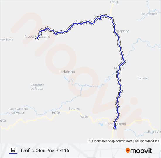 Mapa da linha 3957 TEÓFILO OTONI/NOVO CRUZEIRO de ônibus