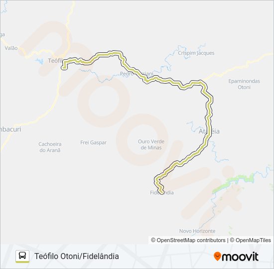 Mapa da linha 4457 TEÓFILO OTONI/FIDELÂNDIA de ônibus