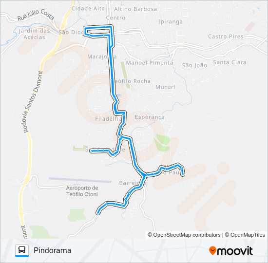 Mapa da linha 08 PINDORAMA de ônibus