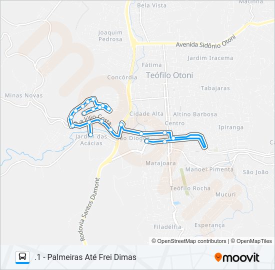 Mapa da linha 15 PALMEIRAS de ônibus