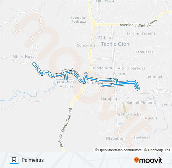Mapa da linha 15 PALMEIRAS de ônibus