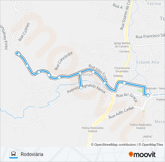Mapa da linha 15 PALMEIRAS de ônibus