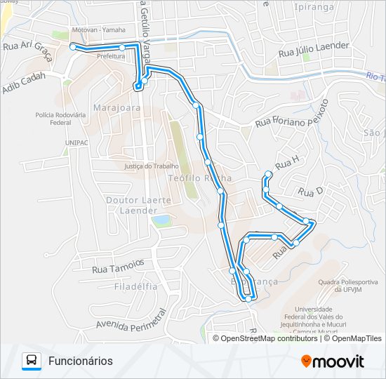 Mapa da linha 14 FUNCIONÁRIOS de ônibus