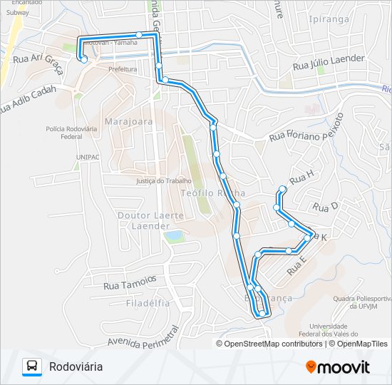 Mapa da linha 14 FUNCIONÁRIOS de ônibus