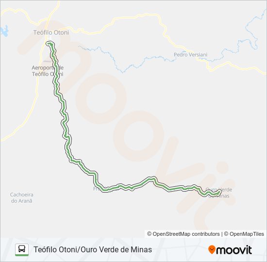 Mapa de 3845 TEÓFILO OTONI/OURO VERDE DE MINAS de autobús