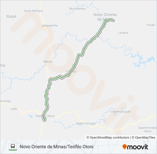 Mapa da linha 4571 NOVO ORIENTE DE MINAS/TEÓFILO OTONI de ônibus
