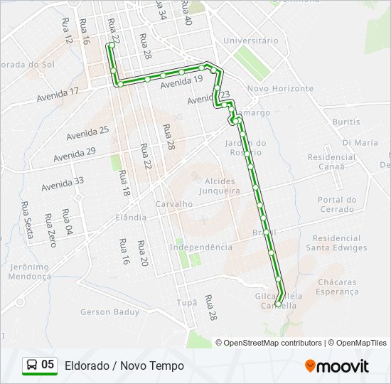 Mapa da linha 05 de ônibus