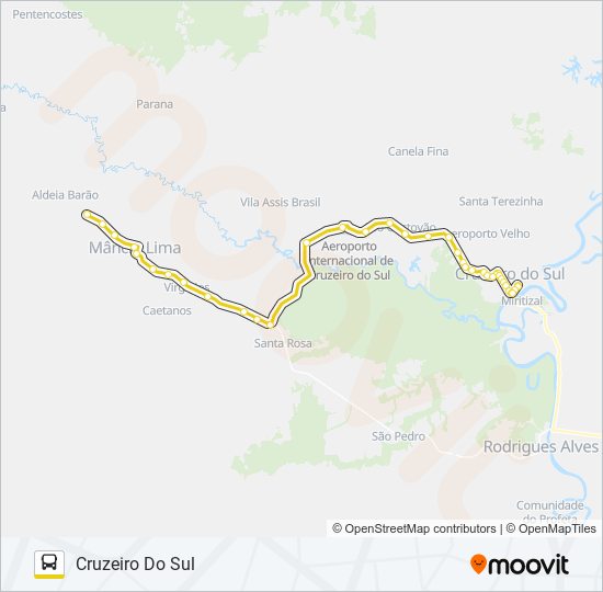 Mapa da linha 104 CRUZEIRO DO SUL - MÂNCIO LIMA 2 de ônibus