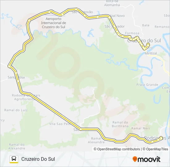 102 CRUZEIRO DO SUL - RODRIGUES ALVES Bus Line Map