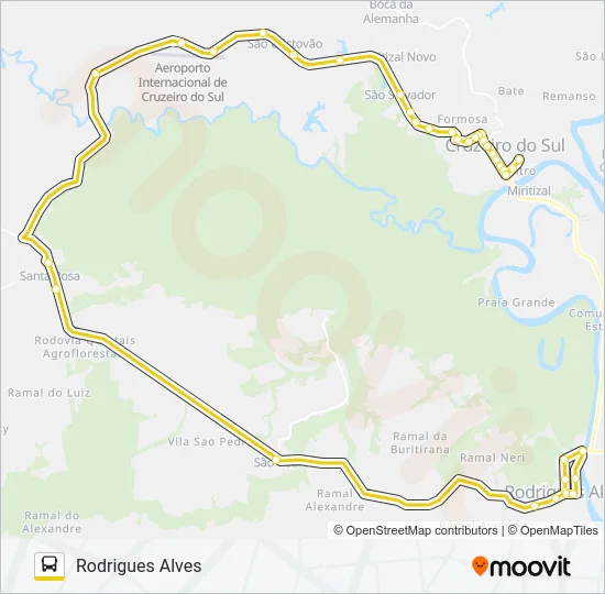 102 CRUZEIRO DO SUL - RODRIGUES ALVES Bus Line Map