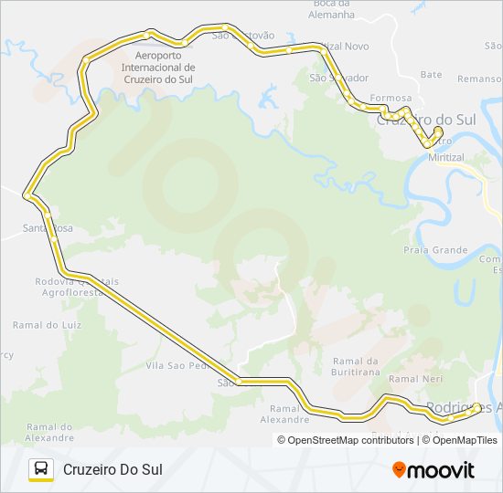 Mapa de 102 CRUZEIRO DO SUL - RODRIGUES ALVES de autobús