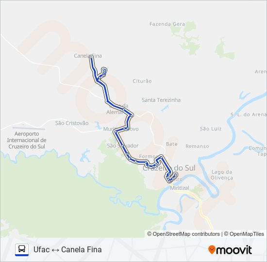 001 UFAC - CANELA FINA bus Line Map