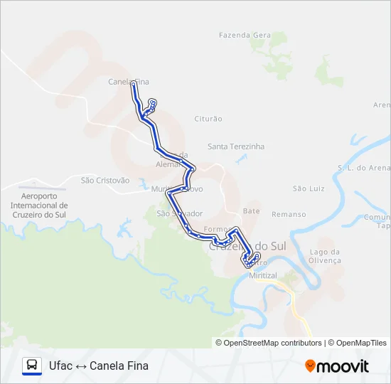 001 UFAC - CANELA FINA Bus Line Map
