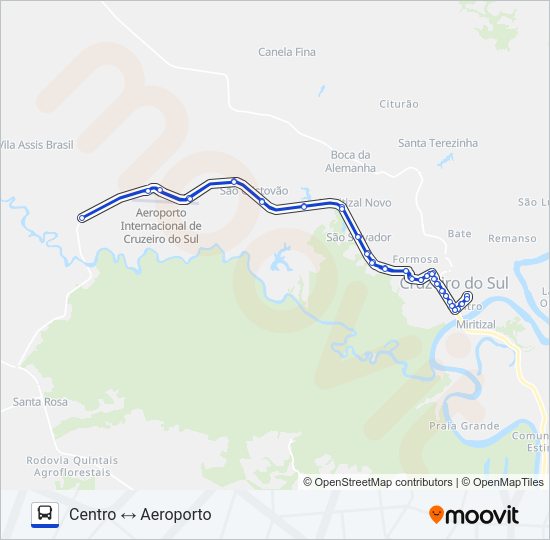 Mapa da linha 013 CENTRO - AEROPORTO de ônibus