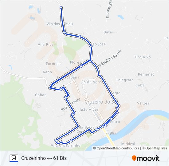 Mapa de 005 CRUZEIRINHO - 61 BIS de autobús