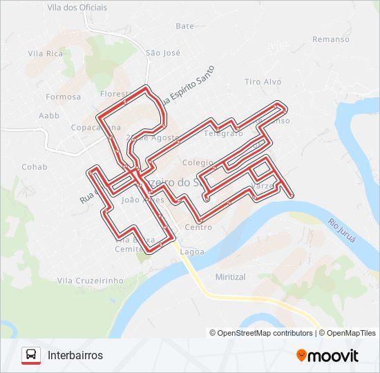 Mapa da linha 014 INTERBAIRROS de ônibus