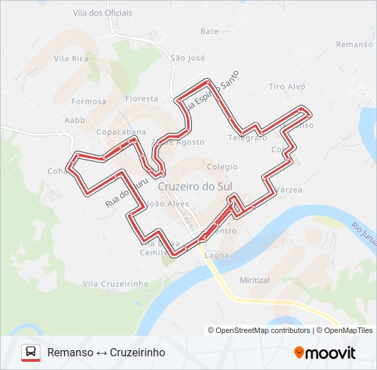 Mapa da linha 002 REMANSO - CRUZEIRINHO de ônibus