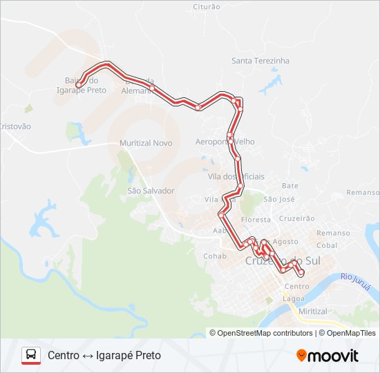 Mapa da linha 016 CENTRO - IGARAPÉ PRETO de ônibus