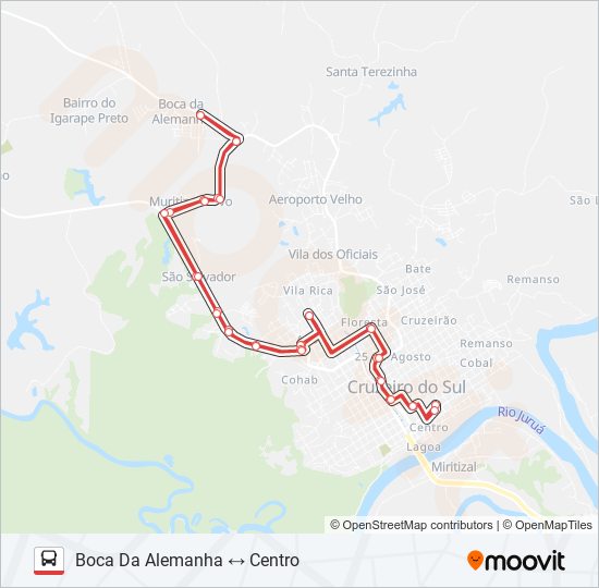 Mapa da linha 008 BOCA DA ALEMANHA - CENTRO de ônibus