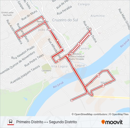 Mapa da linha 012 PRIMEIRO DISTRITO - SEGUNDO DISTRITO de ônibus