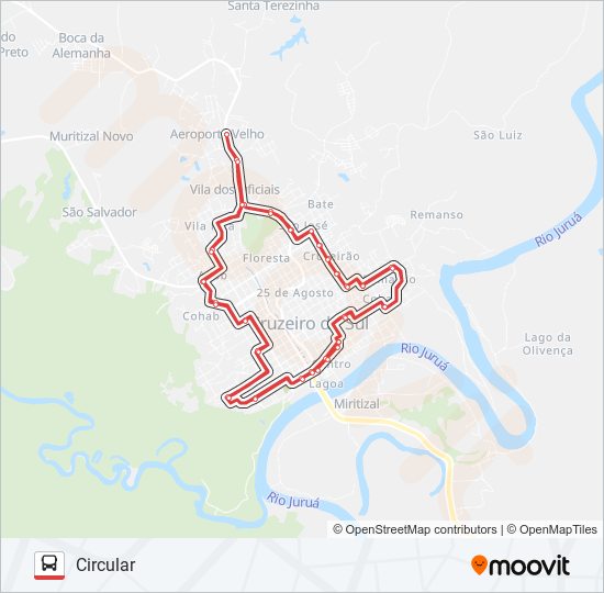 Mapa da linha 006 CIRCULAR - REMANSO, SÃO JOSÉ, 61 BIS, COHAB E CRUZEIRINHO de ônibus