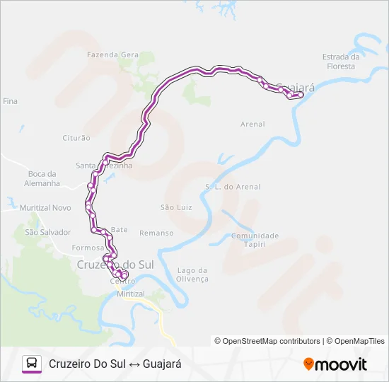 4543 CRUZEIRO DO SUL - GUAJARÁ Bus Line Map