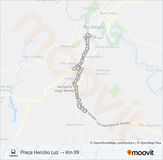 Mapa da linha 202 KM 09 de ônibus