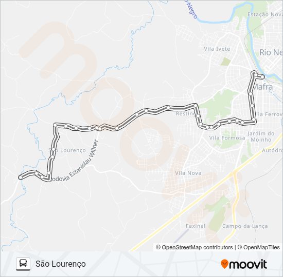 Mapa da linha 201 SÃO LOURENÇO de ônibus