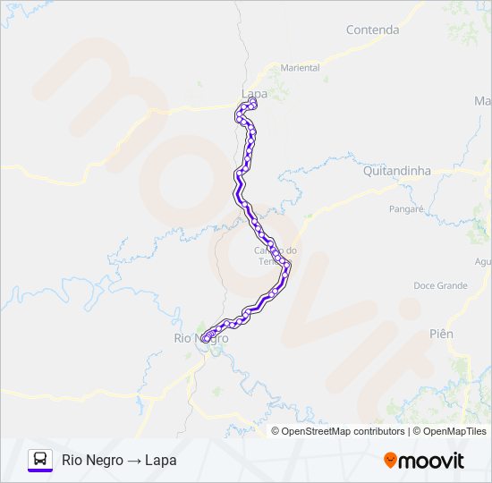 Mapa da linha 1499-500 LAPA / RIO NEGRO (VIA CAMPO DO TENENTE) de ônibus