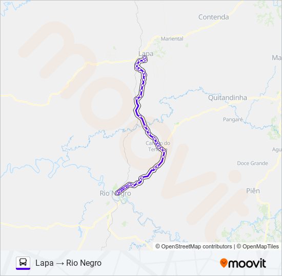 Mapa da linha 1499-500 LAPA / RIO NEGRO (VIA CAMPO DO TENENTE) de ônibus