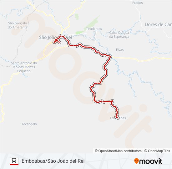 Mapa da linha 29 EMBOABAS/SÃO JOÃO DEL-REI de ônibus