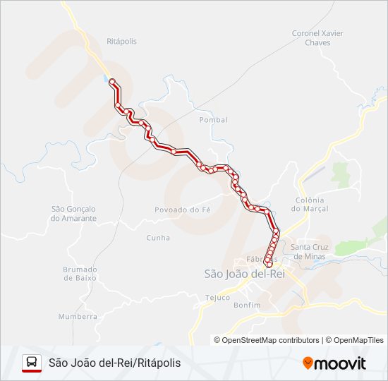 Mapa da linha 3078.1 SÃO JOÃO DEL-REI/RITÁPOLIS de ônibus