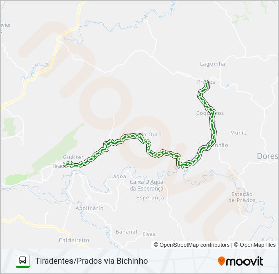 Mapa da linha 4307 TIRADENTES/PRADOS VIA BICHINHO de ônibus