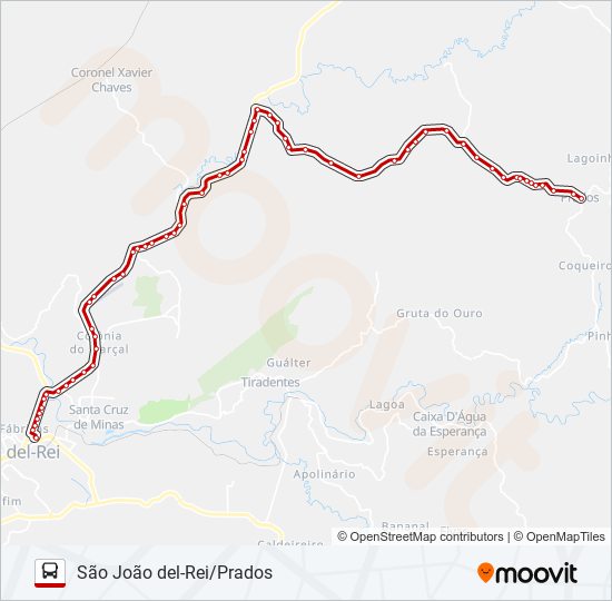 Mapa da linha 3575 SÃO JOÃO DEL-REI/PRADOS de ônibus