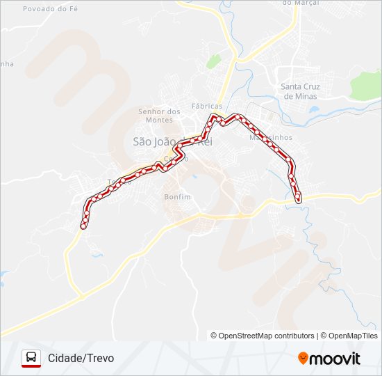 Mapa da linha 01 CIDADE/TREVO de ônibus