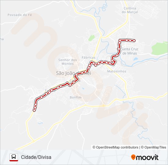 Mapa da linha 02 CIDADE/DIVISA de ônibus
