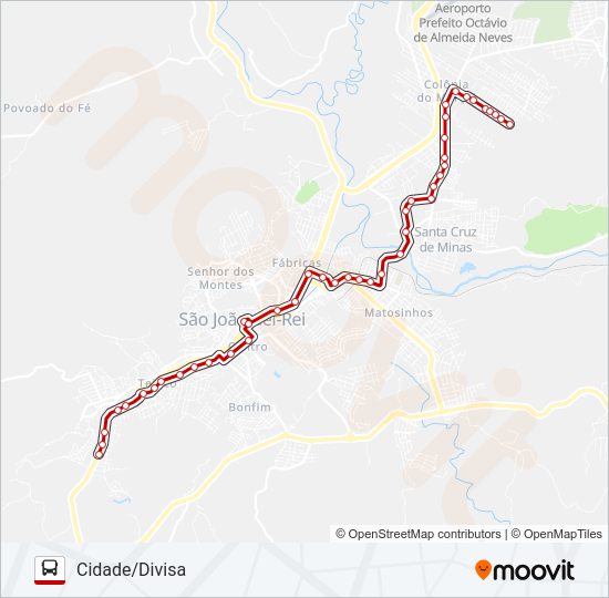 Mapa da linha 02 CIDADE/DIVISA de ônibus