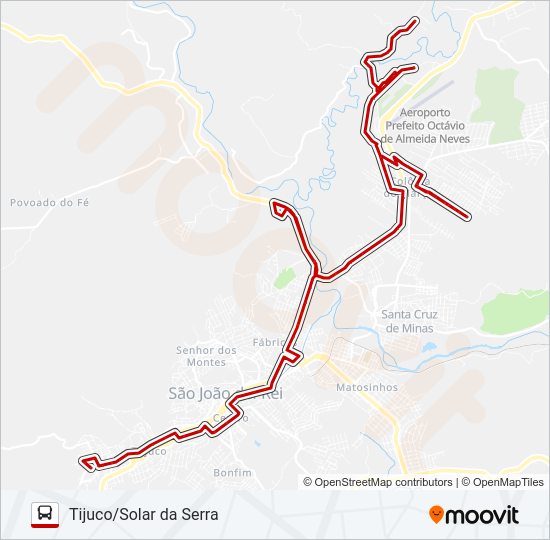 Mapa da linha 05 TIJUCO/SOLAR DA SERRA de ônibus
