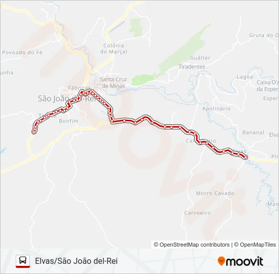 10 ELVAS/SÃO JOÃO DEL-REI Bus Line Map