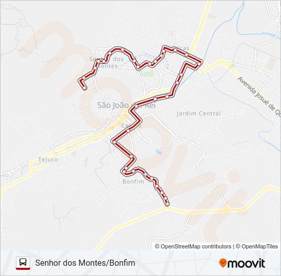 Mapa da linha 11 SENHOR DOS MONTES/BONFIM de ônibus