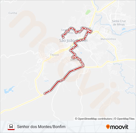 Mapa da linha 11 SENHOR DOS MONTES/BONFIM de ônibus