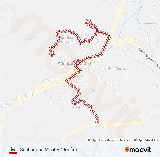 Mapa da linha 11 SENHOR DOS MONTES/BONFIM de ônibus
