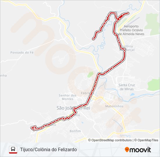 Mapa da linha 24 TIJUCO/COLÔNIA DO FELIZARDO de ônibus