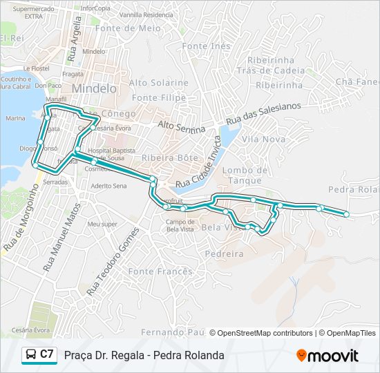 Mapa da linha do autocarro C7.