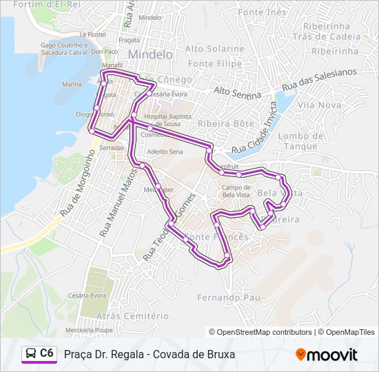 Mapa da linha do autocarro C6.