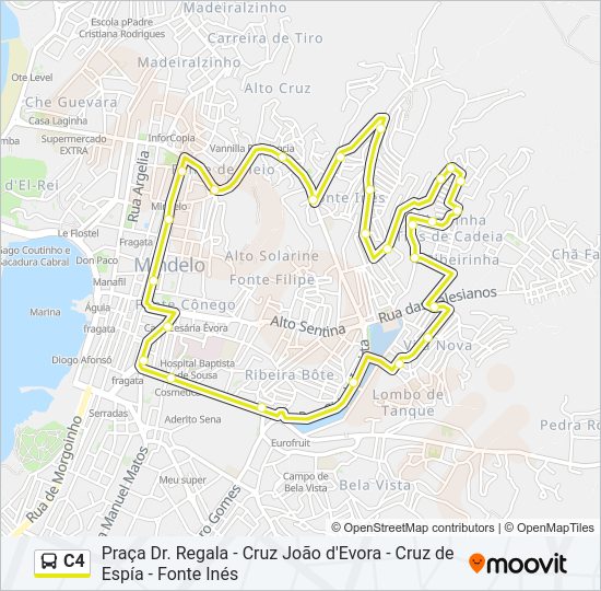 Mapa da linha do autocarro C4.