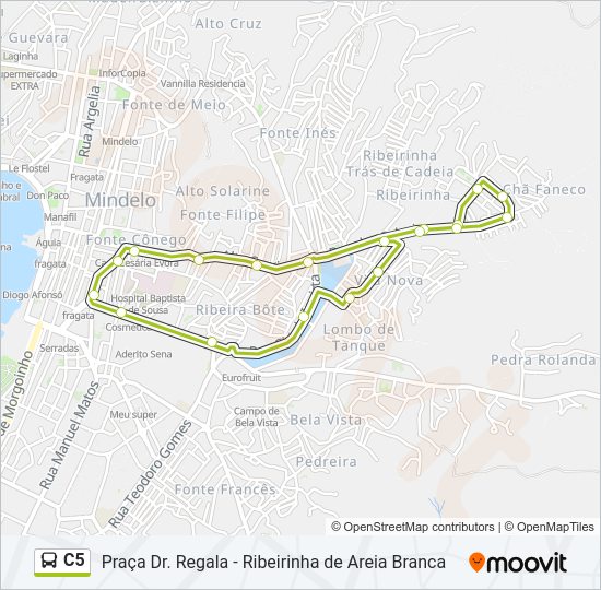 Mapa da linha do autocarro C5.