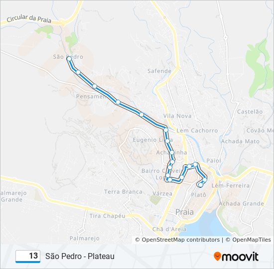 Mapa da linha do autocarro 13.